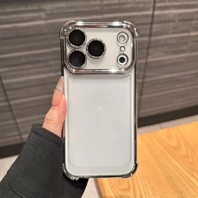 Electroplated Clear Case for iPhone 18 Pro Max 17 Pro Max 16 15 14 13 12 11 Series Four Corner Airbag Drop Protection Raised Camera Bezel Soft TPU Shockproof Cover,Phone Case for iPhone 18 Pro Max