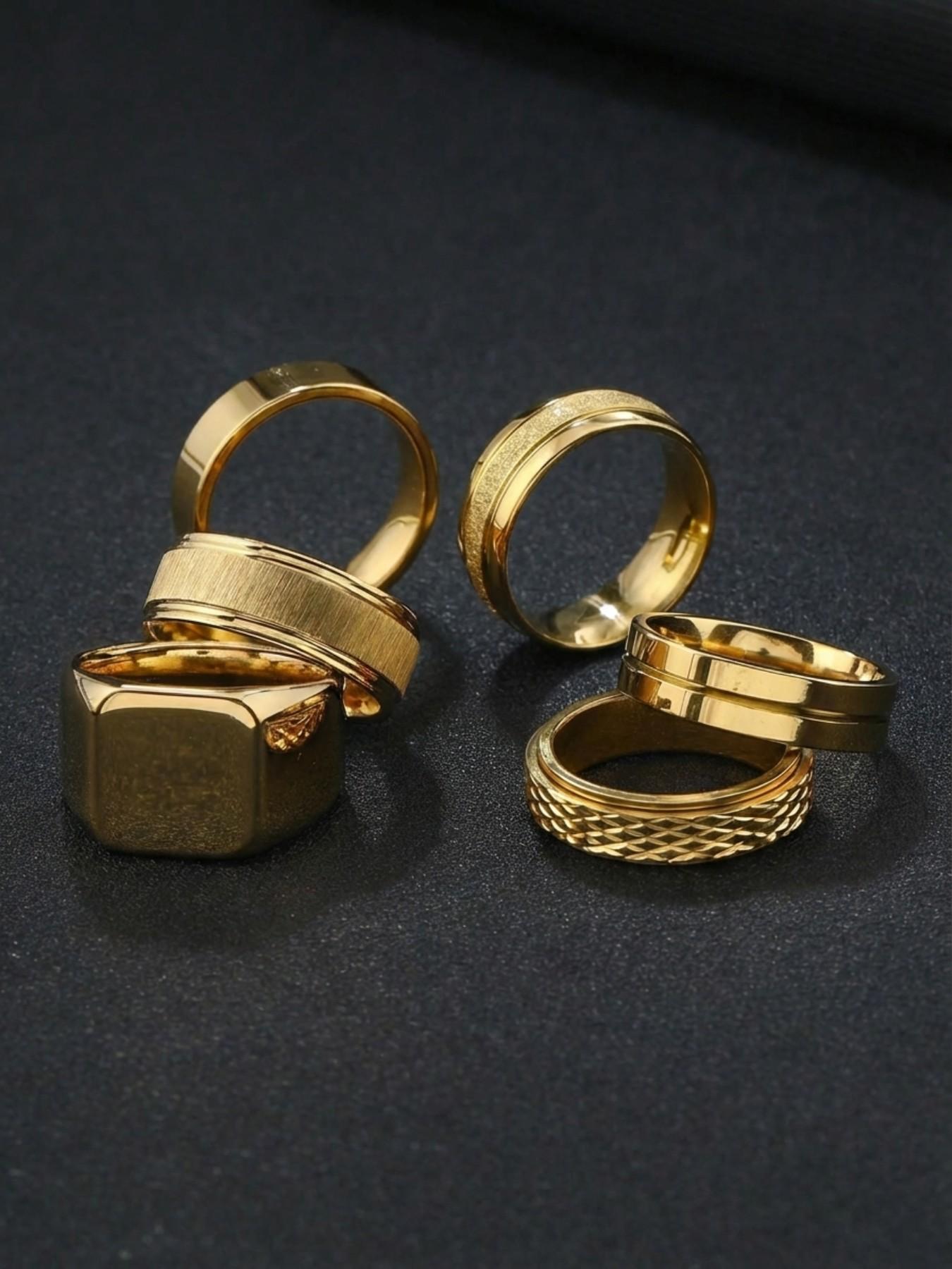 6-Piece Men's Stainless Steel Jewelry Set,Rhombus Design Rings for Daily Wear & Gifts, Durable Fashion Accessory