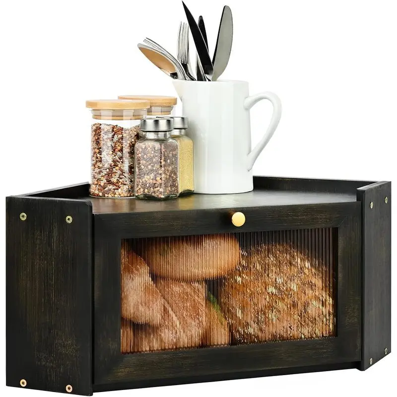 Farmhouse-Style Rectangular Bread Box with Lid, Acrylic View Window, Breathable Large-Size Kitchen Countertop Storage Container for Homemade Loaves & Snacks