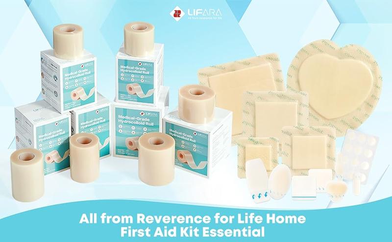 LIFARA Hydrocolloid Roll for Wound Care - Cut-to-Size, Extra Large Hydrocolloid Patch Bandages with Self-Adhesive, Ultra Absorbent, Flexible & Waterproof, First Aid Kit Essential (2in*16ft, 11.8mil/ 0.3mm Thickness))