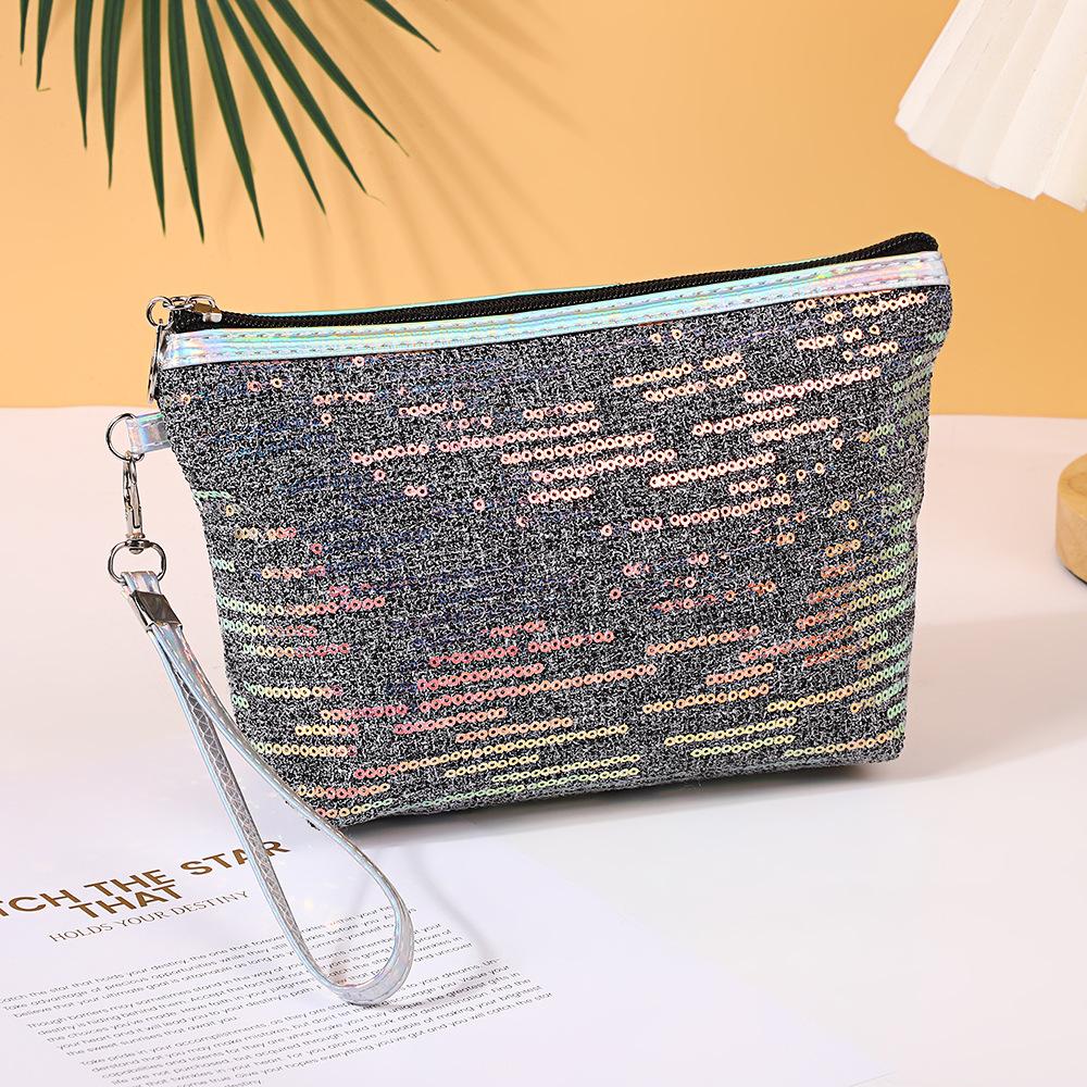 Cosmetic Bag with Large Capacity, Sequined Hand-Held Pearl Zipper Storage Bag, Portable, Home Travel Universal, Stylish & Functional Design