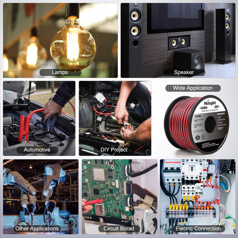 Nilight 50FT 16AWG Copper Clad Aluminum Wire 16/2 Gauge Red Black CCA Electrical Cable 2 Conductor Parallel 12V/24V DC Flexible Extension Cords for Car Audio Radio Speaker Amplifier Plastic Device Strip Wired Low Voltage dealsforyoudays 12Awg-50Ft