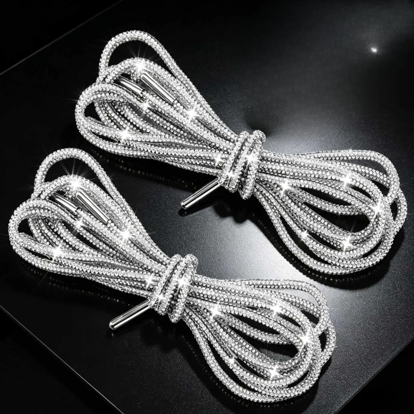 Shoelaces Sneaker Cords 2-Pack Glitter Rope Laces Rhinestone Fashion Drawstrings for Shoes Hoodies Sparkly Cords Long 47in DIY Styling Daily Accessories Autumn Holiday Gifts