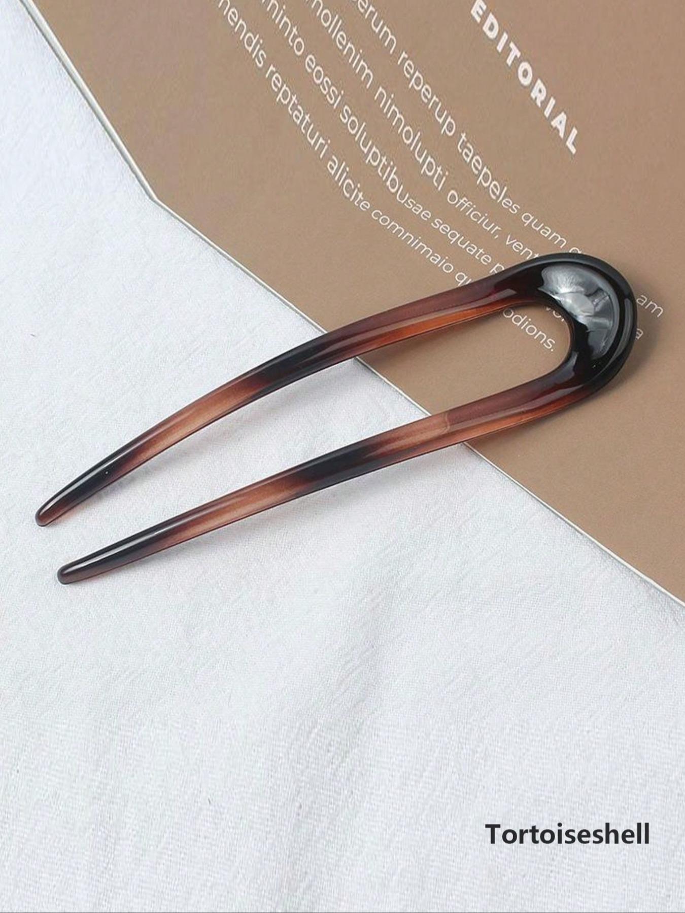 French Vintage Tortoise Shell Hair Pins - Cellulose Acetate U-Shaped 2-Prong Updo Chignon Clips for Women & s, Elegant Hairstyle Accessories, Vintage Hair Accessories, Natural Iridescent Finish