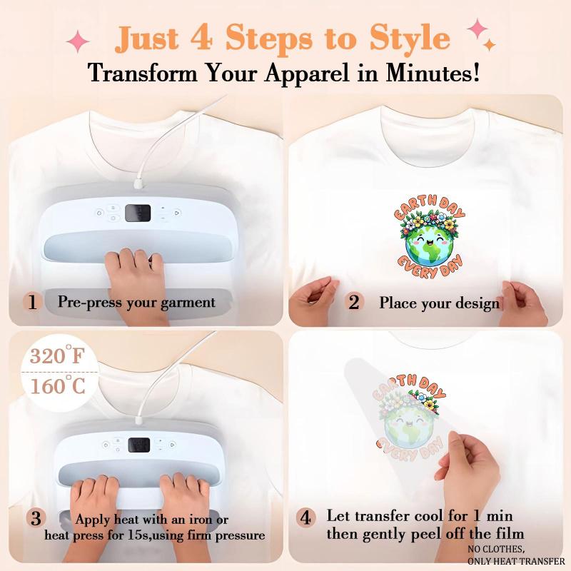 6 Pcs Earth Day Heat Transfer Vinyl Patches for DIY T Shirt Jeans Backpack Family Clothing Hats Crafts Decoration Iron on Stickers