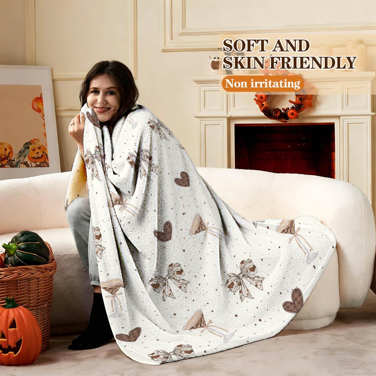 Minimalist High-Heeled Cup and Bowknot Print Blanket, Soft Flannel, Warm and Breathable, Sofa Nap Bed Decor, Gift for Home Pets