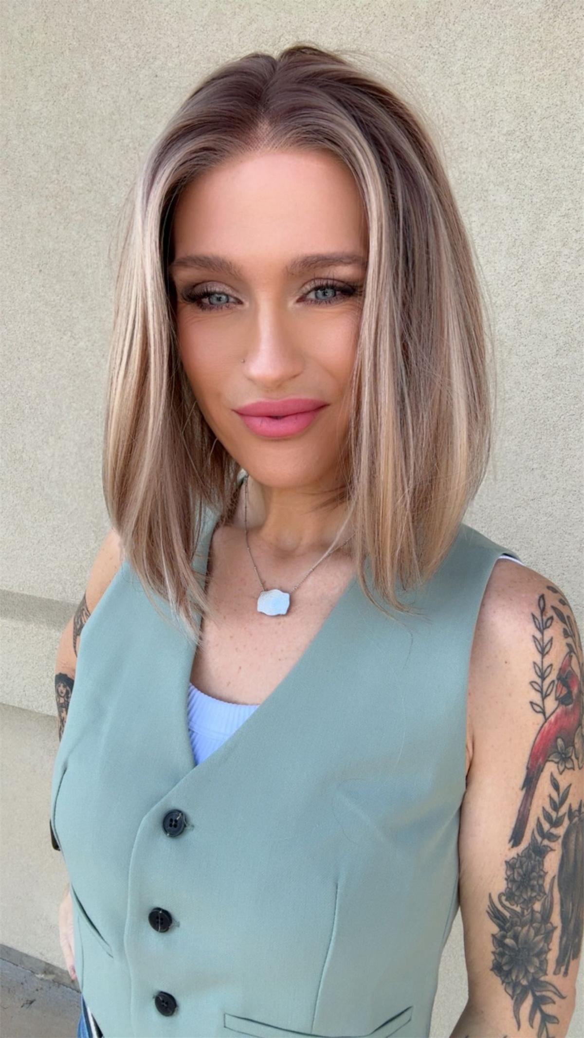 Caris by AISOM Short Bob Cut Free Part Lace Front Wig with Scandinavian Hairline Very Low Density 12 Inches Heat Friendly Synthetic Wig