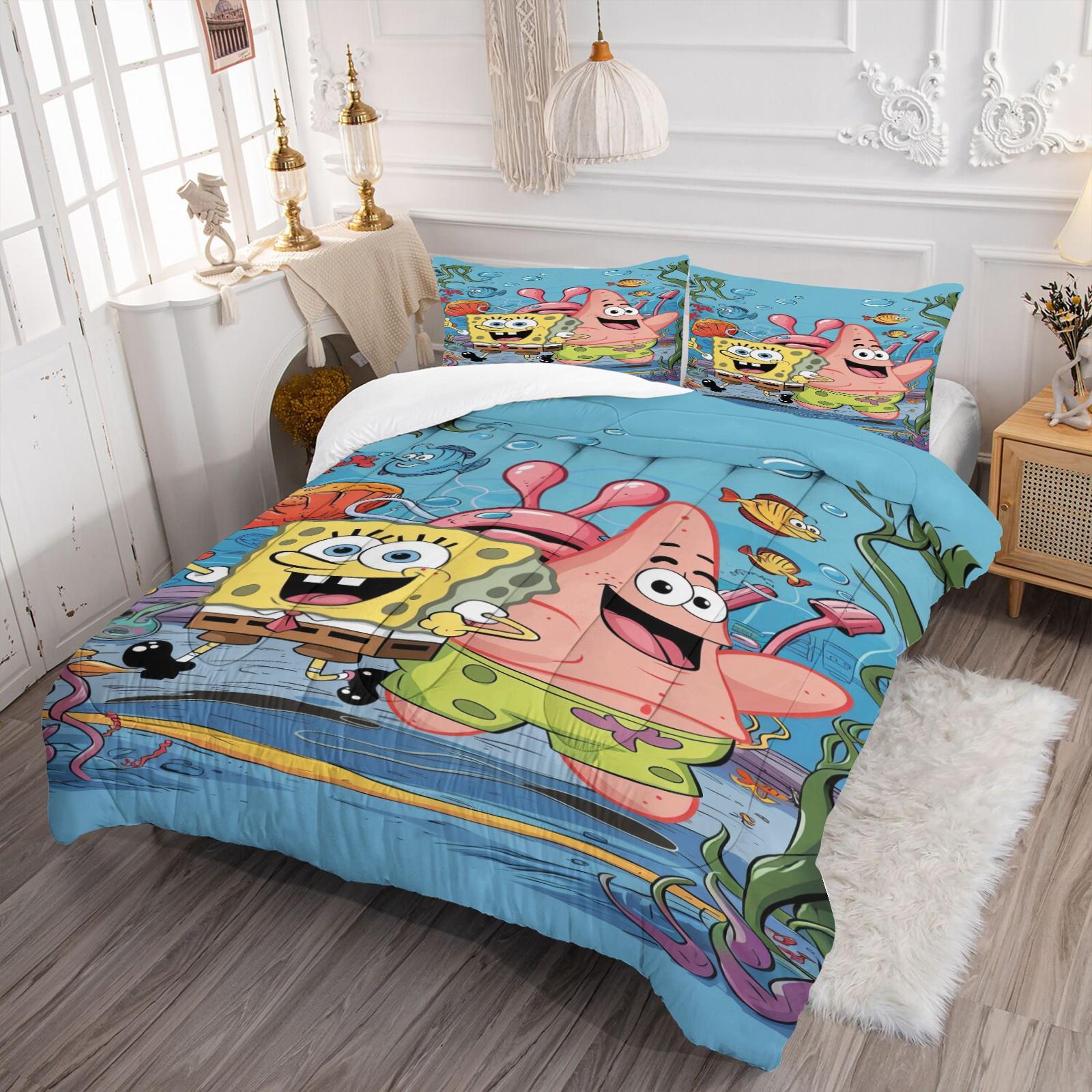 Spongebob Pattern Comforter Set, Soft And Durable Bedding Set, Includes 1 Comforter And 1 Or 2 Pillowcases, Daily Holiday Birthday Gift Bedroom Decor For Kids And Adults