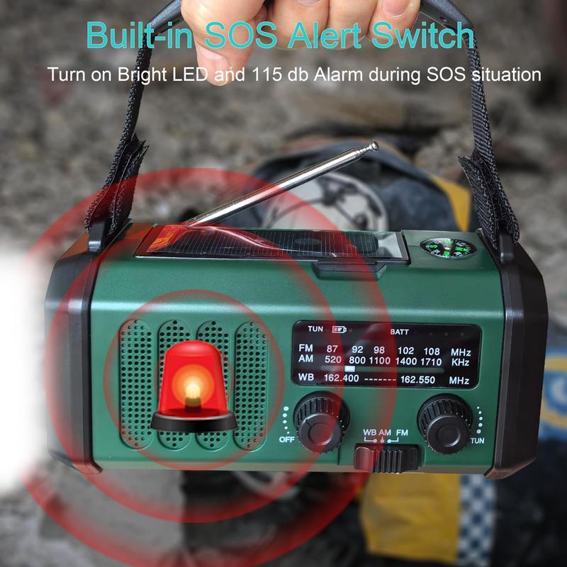 Solar Emergency Radio, 10000mAh Hand Crank Radio, NOAA AM FM Weather Radio with Flashlight & Reading Lighting Lamp, Phone Charger for Emergency