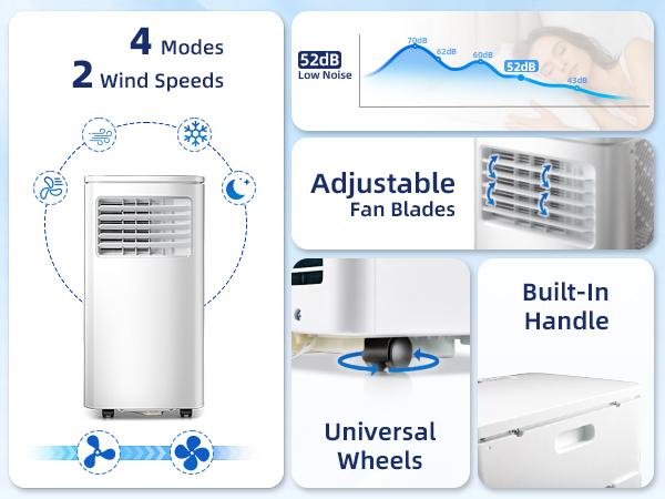 【TikTokShopSpringGlowUp】Antarctic Star Portable Air Conditioner 8000 BTU (ASHRAE), Remote Control, Fan Mode, Cools 250sq.ft, 24 Hour Timer, Quiet Operation, 2 Fan Speed for Bedroom Office Home Dorm.smartliving