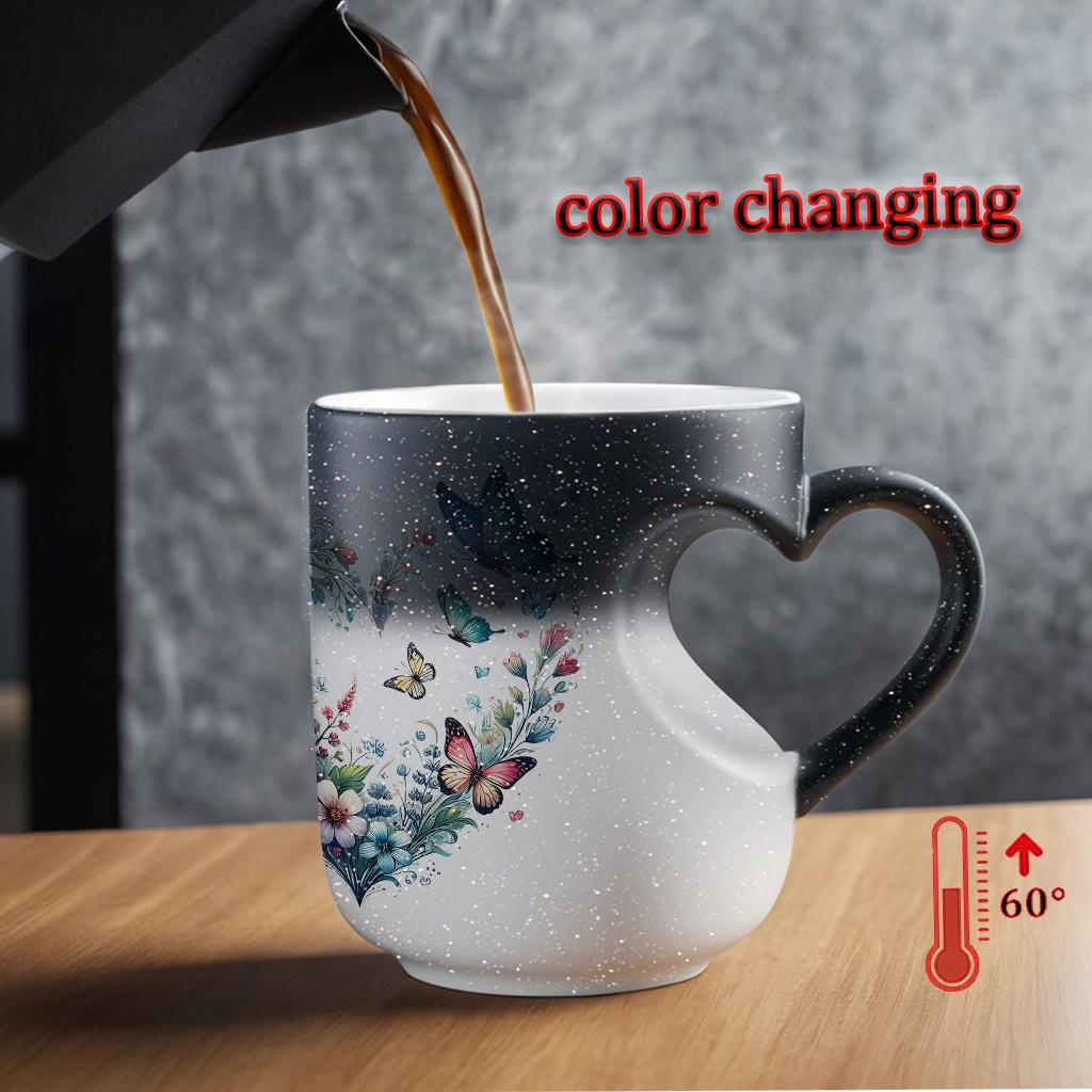 Heat Sensitive Ceramic Cup - Charming Color Changing Love Handle Cup (11 oz/330 ml) | Ideal Holiday Gift for Friends, Perfect for Christmas and Thanksgiving