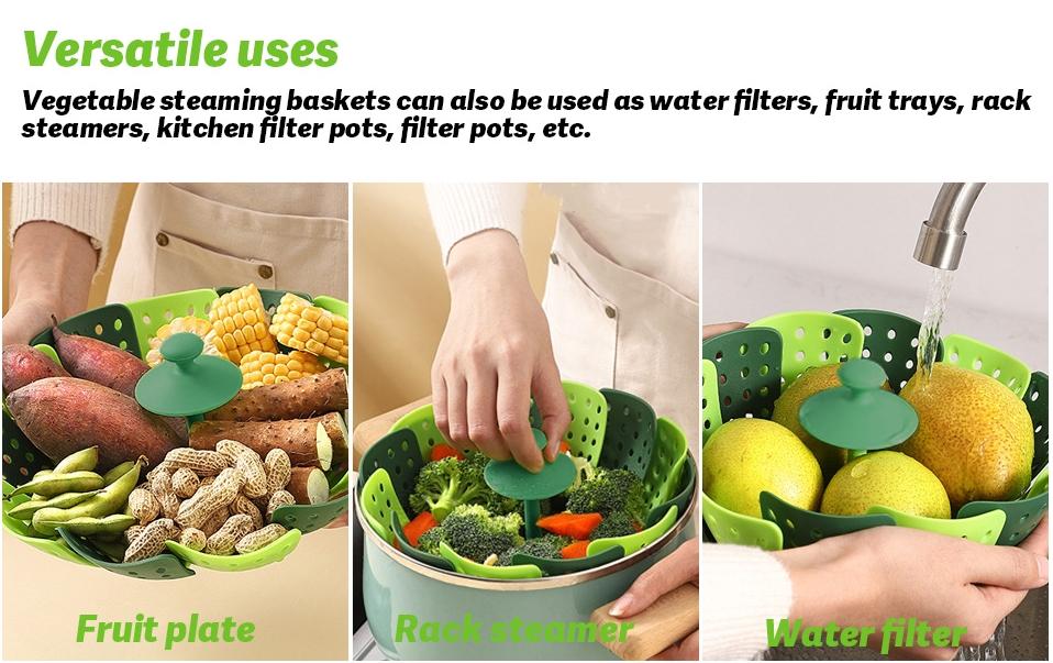 Lotus steamer basket, Folding Steamer, Green Kitchenware Accessory, Non-Scratch Silicone cookware kitchen gadgets Container Cooking