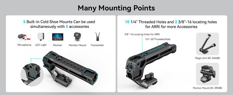 SmallRig Lightweight NATO Top Handle - Quick Release NATO Grip for DSLR Camera Cage - Universal Top Handle with 5 Cold Shoe Adapters and NATO Clamp (Lite) - 3766
