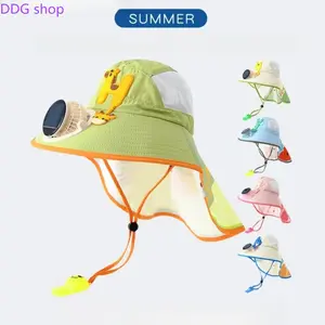 Unisex Kids Wide-Brim Solar Fan Hat - Soft Cotton Sun-Protection Shawl, Mesh Panels - Sports & Outdoor Activities Accessory