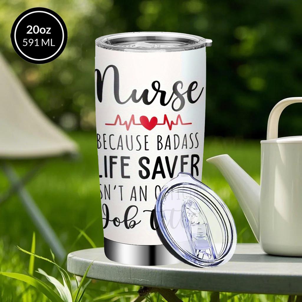 SAXUMOUT Humorous Nurse Design Coffee Mug, 304 Stainless Steel Insulated Tumbler with Lid & Straw, Beverage Container & Travel Cup for Hot & Cold Drinks, 20oz Camping Drinkware, Ideal Gift for Birthday, Holiday, Parties, Nurse Day, Thanksgiving, Christmas