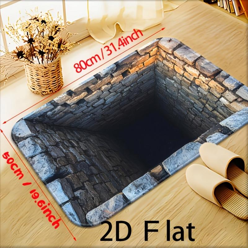 2D Flat - 1pc Realistic Stone Masonry Deep Pit Door Mat, A Unique Addition To Your Rug Collection, Ideal For Home Entryway Welcome Mats, Kitchen, Living Room, Bathroom, Bedroom - Rectangular, Kitchen Entry Mat, Ambient Decorative Floor Mat, 2D Flat