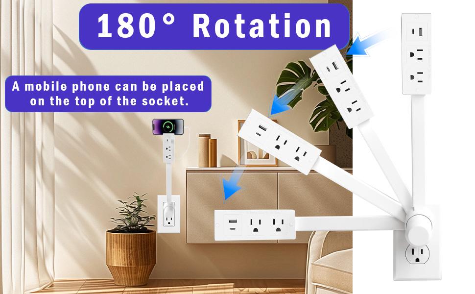 Outlet Extender Outlet electrical Mountable Multi Plug Wall Outlet, with USB-A USB-C & 2 AC, Extendable 22-34" Rotatable 180°, Surge Protector Power Strip,UL-certified power cord,ideal for behind furniture in home/office Outlet Extender Outlet electrical Mountable Multi Plug Wall Outlet, with USB-A USB-C & 2 AC, Extendable 22-34" Rotatable 180°, Surge Protector Power Strip,UL-certified power cord,ideal for behind furniture in home/office