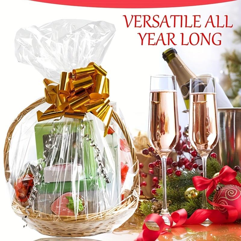 10pcs Large Shrink Wrap Bags for Gift Baskets, Transparent PVC Heat Seal Bags, 20x28/24x32/28x35 Inches, Easter Halloween Christmas Valentine's Day
