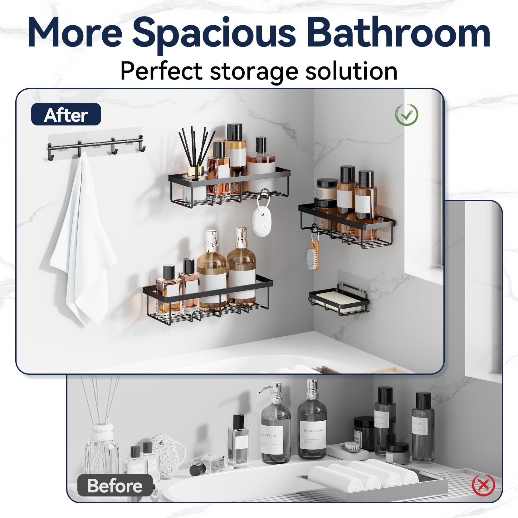 YASONIC 5 Pack Shower Caddy Shelf Bathroom Shower Organizer Rack No Drilling Multifunctional Organizer,corner shower shelf