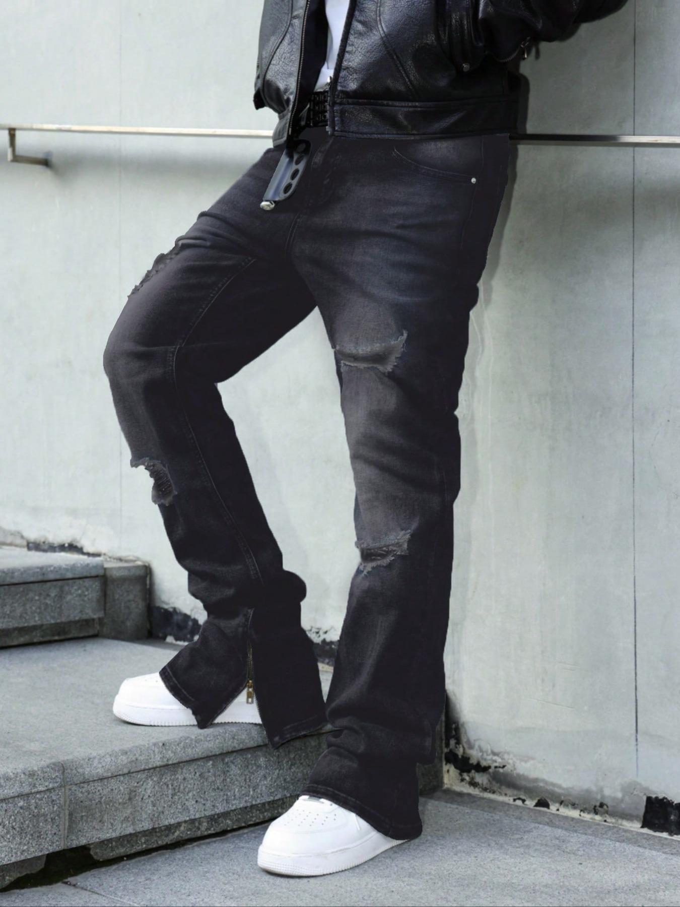 Men's Fashion Denim Jeans, Loose Straight Casual Pants with Slight Flare Design, American Retro Vintage Style, Modern Trendy Look