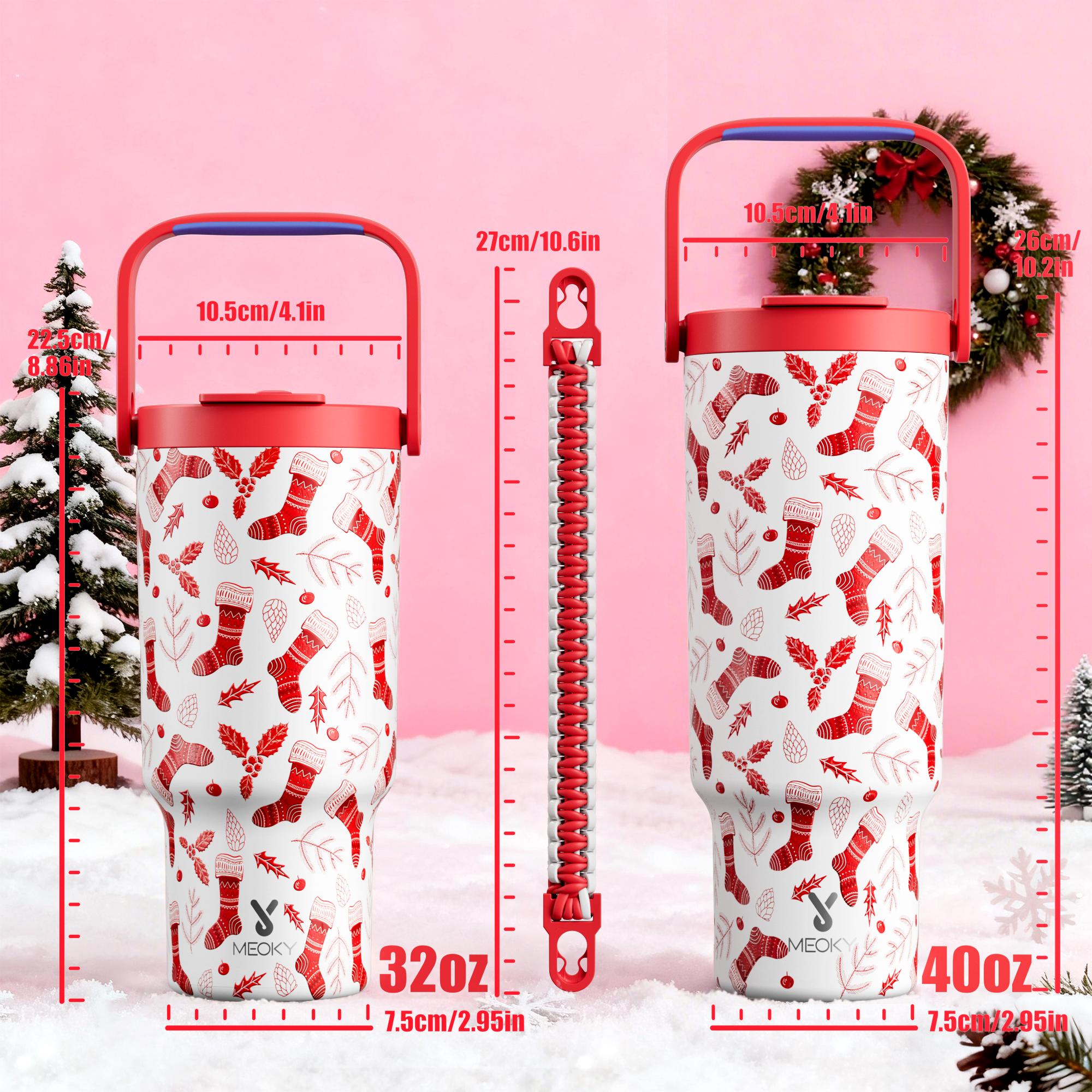 【Meoky】32oz&40oz Tumbler with Handle and Straw,Hot Water Mug, Insulated Water Bottle, Stainless Steel Travel Mug, Keeps Cold, Fits in Car Cup Holder,Christmas Gift