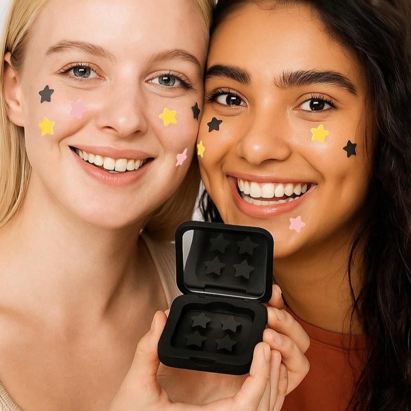 Compact Mirror Case Star Acne Patch Disposable Colorful Hydrocolloid Pimple Patch Absorbs Fluids Speeds Healing Invisible Adhesive Cute Star Shape Daily Breakout Helper Acne Spot Patches