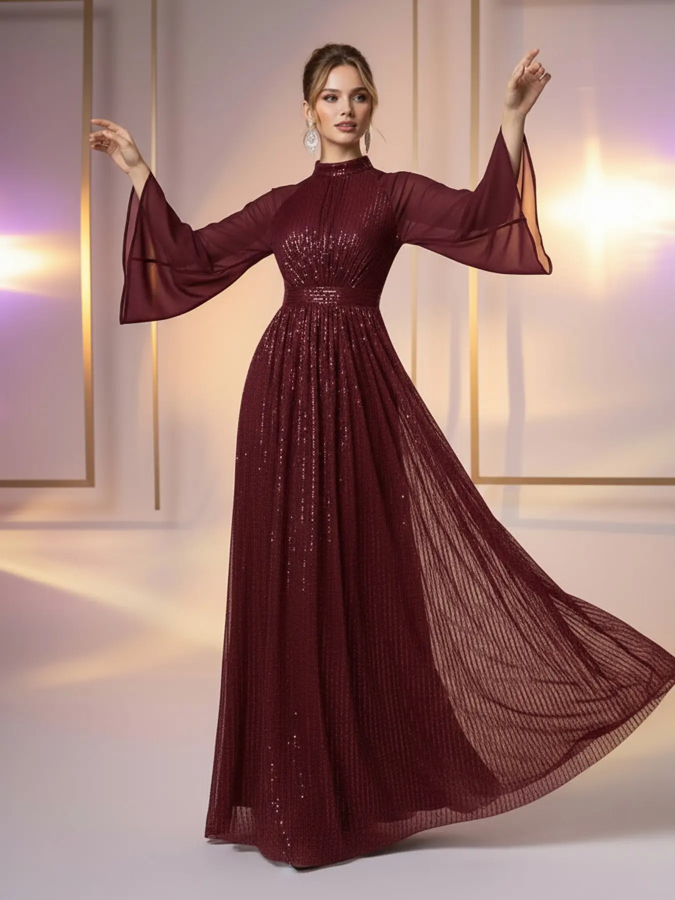 cece dress Long Sleeve Maxi sophisticated finish sleeve_length:3/4 Sleeve Ann Midi Dress with Size:AU8