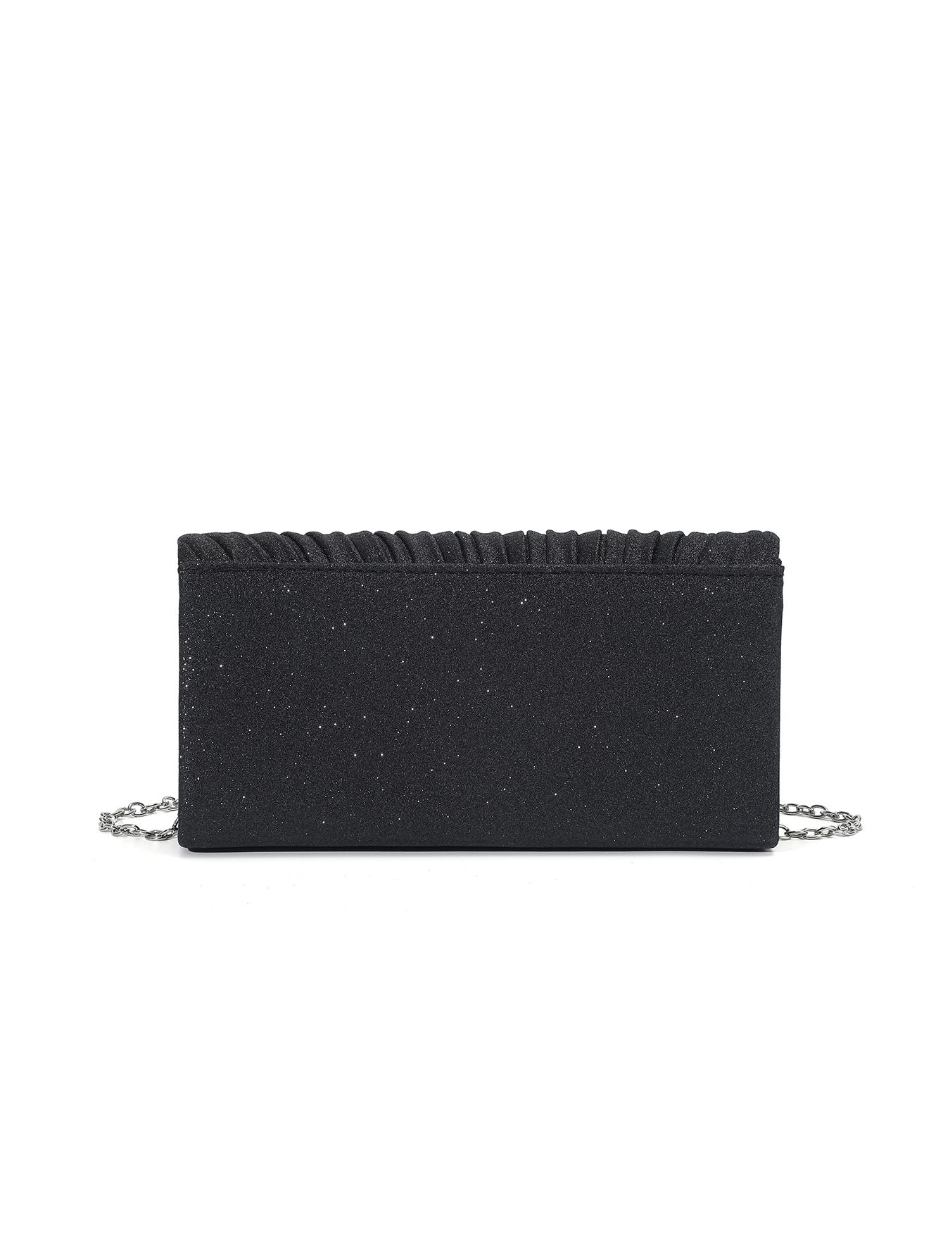 Rhinestone Decor Pleated Clutch Bag, Elegant Handbag for Party and Events, Fashionable Shoulder Crossbody Chain Bag, 1pc