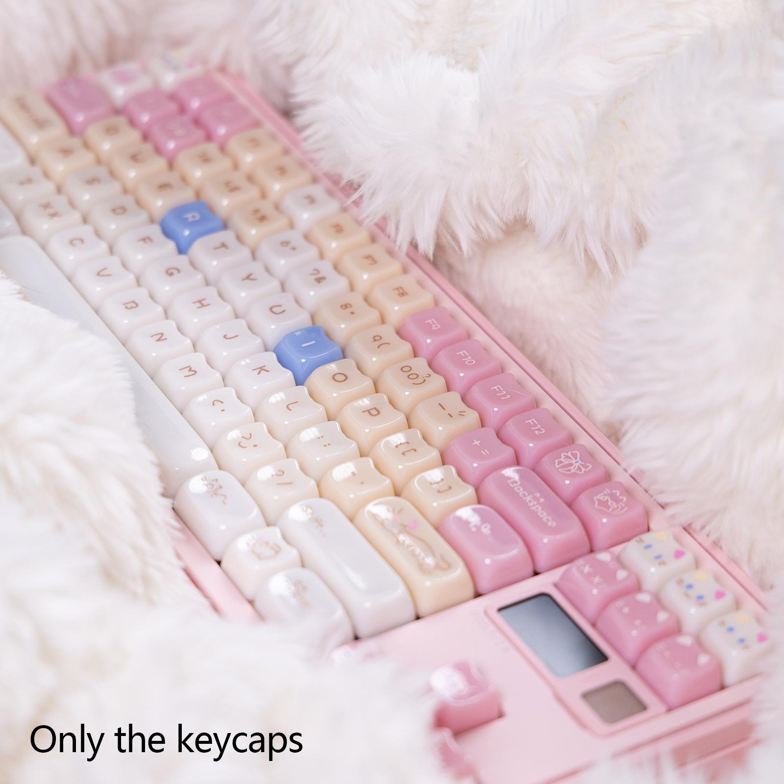 Candy Cat Keycaps, MAO height, Cute Ragdoll Cat Keycaps, Smooth Surface, PC Light-transmitting Material, Front-printed Characters, Pink Theme, compatible with 6.25U space 61 68 75 84 87 98 99 100 104 108
