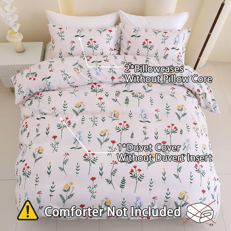 Spring & Summer Refresh, Winter Jasmine Print 3-Piece Duvet Cover Set, Includes 1 Duvet Cover and 2 Pillowcases (Without Insert), Soft and Comfortable, Machine Washable for Easy Care.