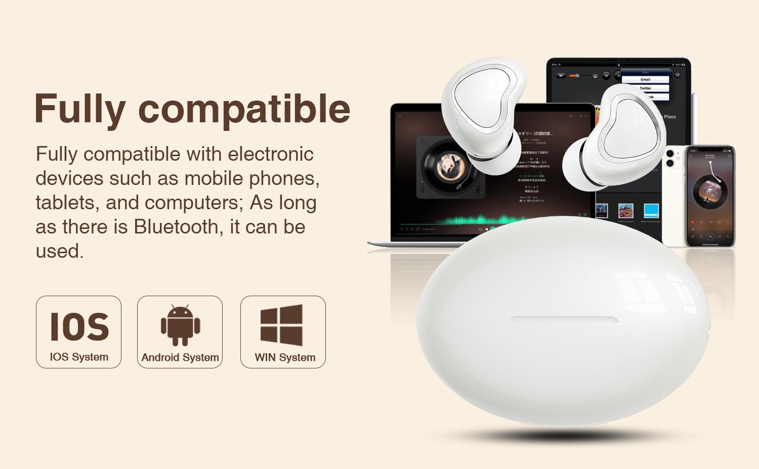 HYUNDAI F9 Heart Shaped Wireless Earphones, Cute Women's Wireless Earbuds，Light-weigh Sports Headset for Work, Hiking, Running and Outdoor Activities