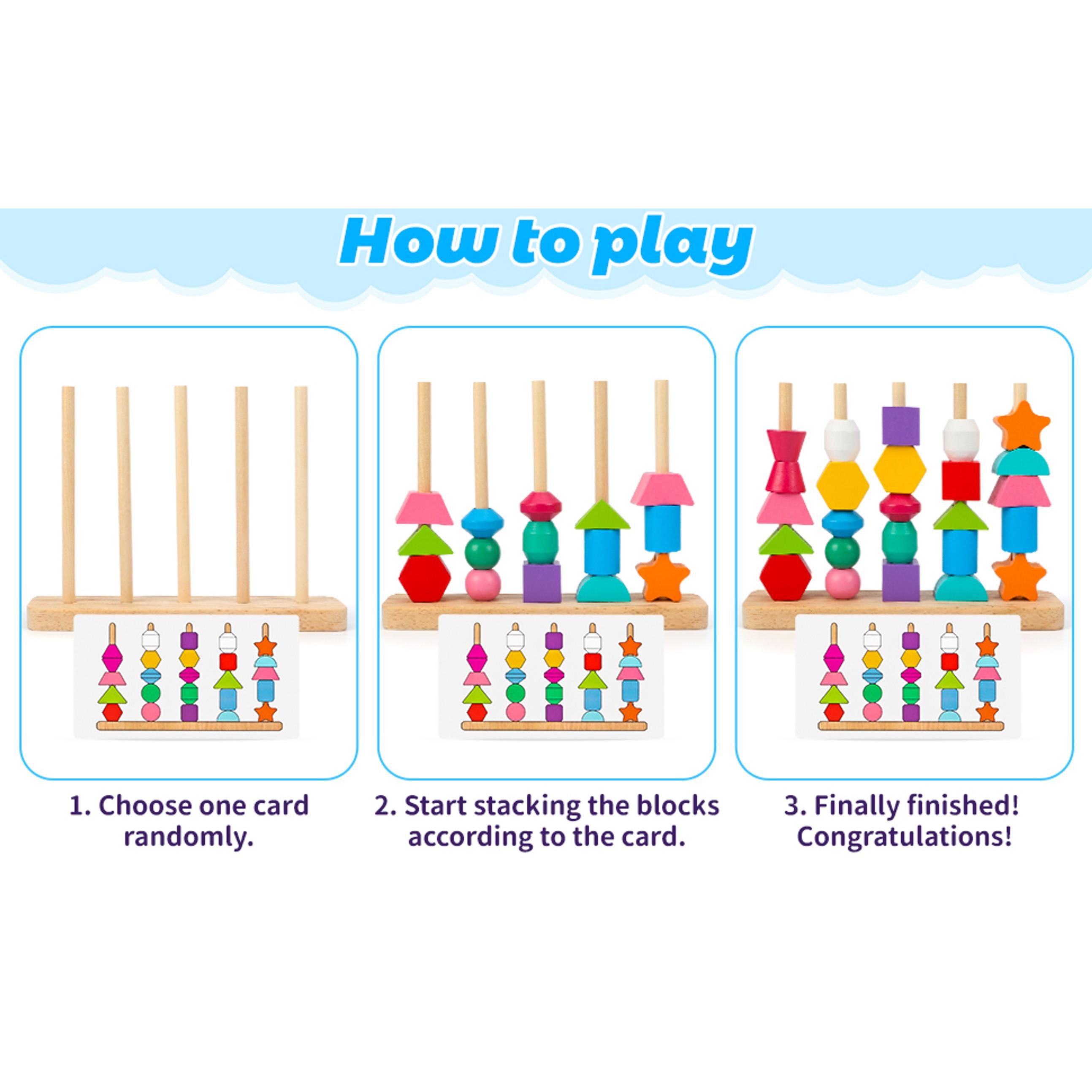 Montessori Wooden Beads Sequencing Toy Set, Stacking Blocks, Lacing Beads, Matching Shape Stacker for 2-5 Year Old STEM Preschool Learning Toys Gifts for Kids Boy Girl Toddlerfidget toys
