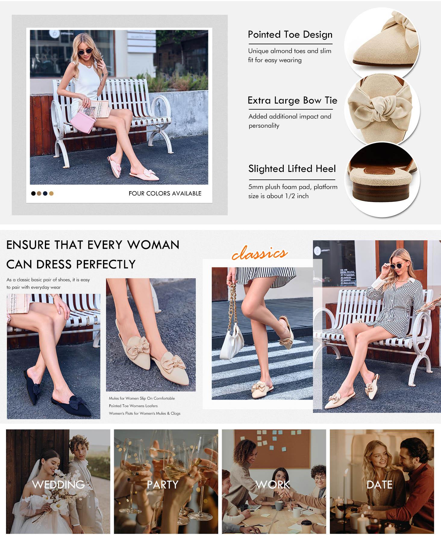 Coutgo Mules for Women Slip On Comfortable Pointed Toe Womens Loafers Women's Flats for Women's Mules & Clogs