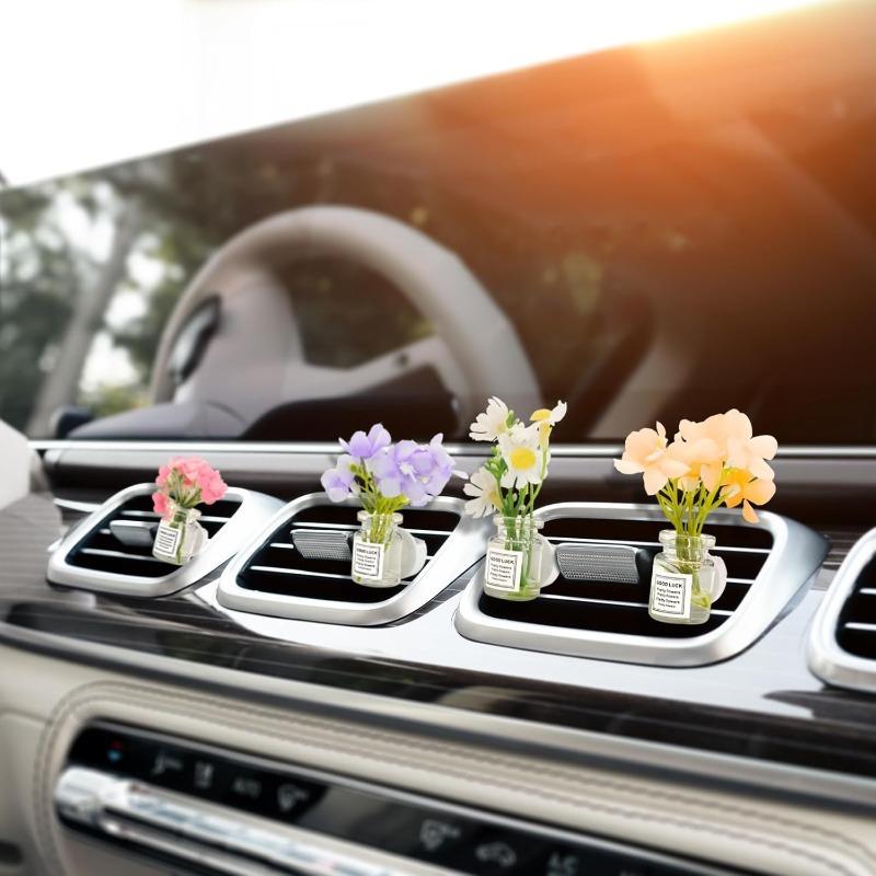 4 Pack Flowers Car Vent Clips, Cute Daisy Plants Vase Air Conditioning Outlet Clip with Fragrance Pads, Charm Scent Perfume Automotive Interior Decorations for Women;Automotive interior accessories