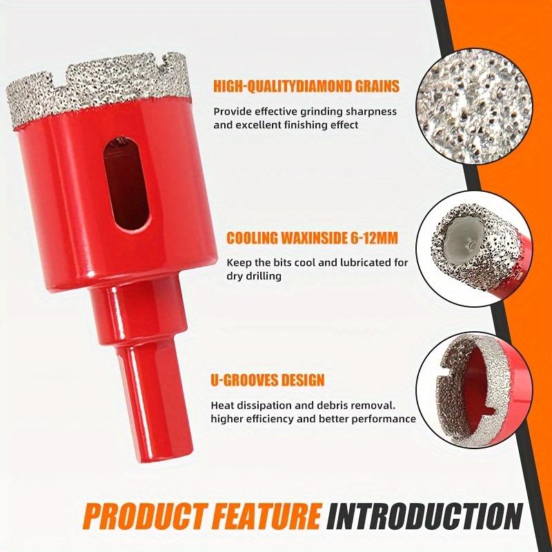 12-piece diamond welding red dry drill bit set to achieve efficient and convenient diamond coating, suitable for granite, marble, full-size glass tiles and ceramics.