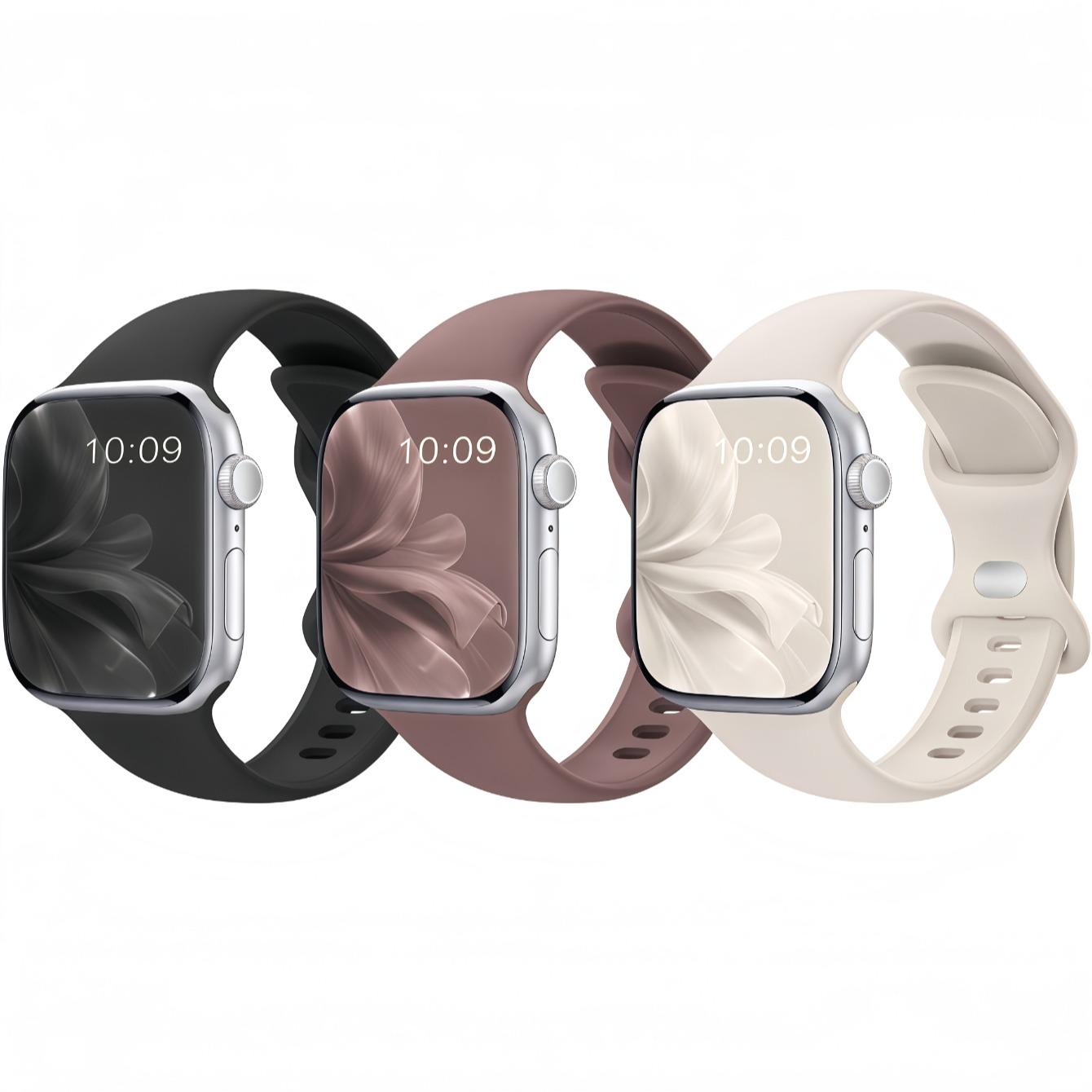 3 Pack Sport Silicone Band for Apple Watch, Soft Waterproof Wristband, Replacement Strap for 40mm-49mm, Series 9-1 Se Ultra