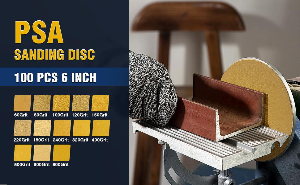 Gold PSA Sandpaper 6 Inch 100 PCS Sanding Discs 220 Grit Self Adhesive Stickyback Sandpaper Roll Aluminum Oxide Adhesive Backed Sandpaper for Wood, Metal, and Car Paint