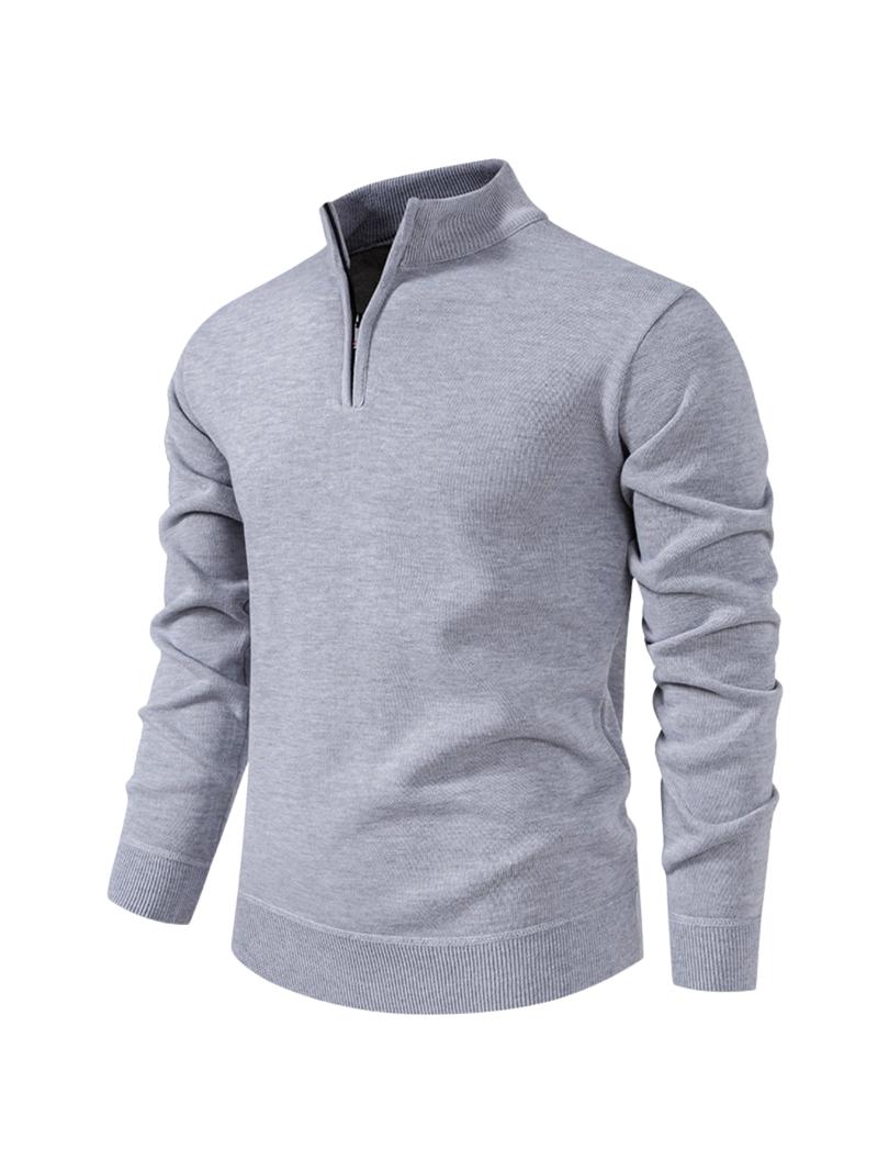 Men's Fall Winter Half-Zip Stand Collar Fleece Pullover Sweater, Casual Plain Knit Top, Comfortable Versatile Clothing for Cold Weather
