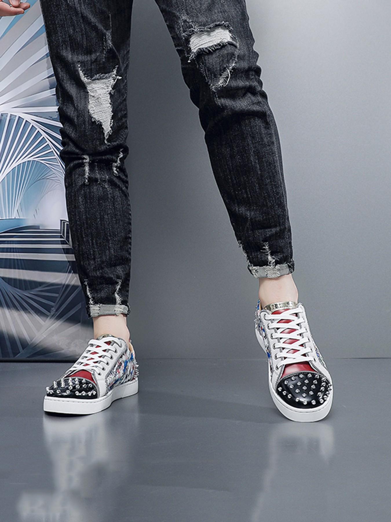 Men's Fashion Outdoor Urban Casual Shoes, Rivet Board Sneakers, All-Season Plain Design, PU Leather, Rubber Sole, Versatile Party Wear