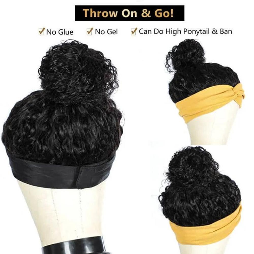 Bling Hair Headband Wig Deep Wave Machine Made None Lace Human Hair WIg Ready to Wear Glueless Curly Headband Half Wig For Wowen Beginner Friendly 180% Density TikTokShopHolidayHaul