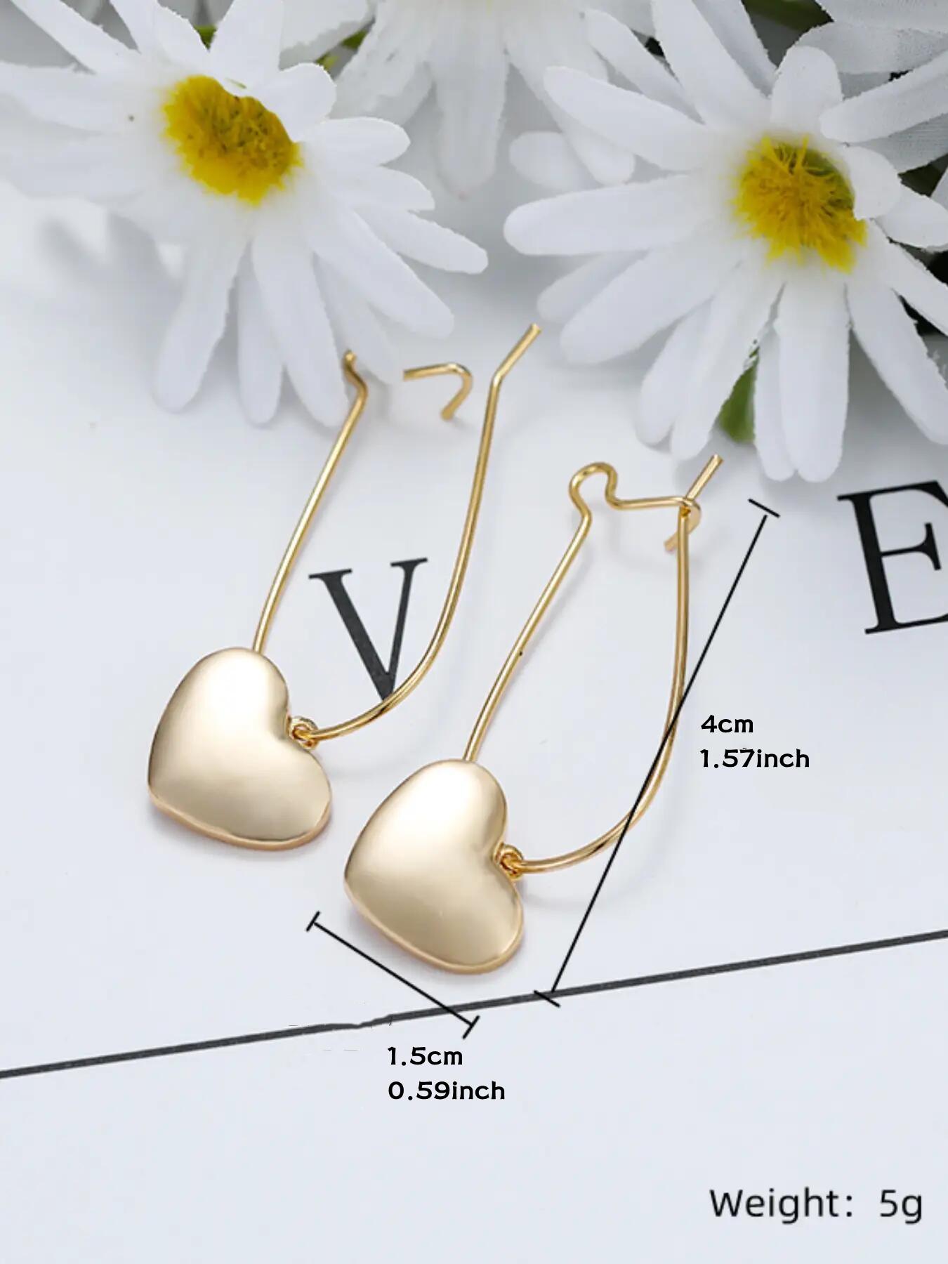 1 Pair Heart Shaped Dangle Earrings, Fashionable Casual Matching Earrings Jewelry for Daily Use, Classic Fashion Accessories for Party, Elegant Minimalist Earrings