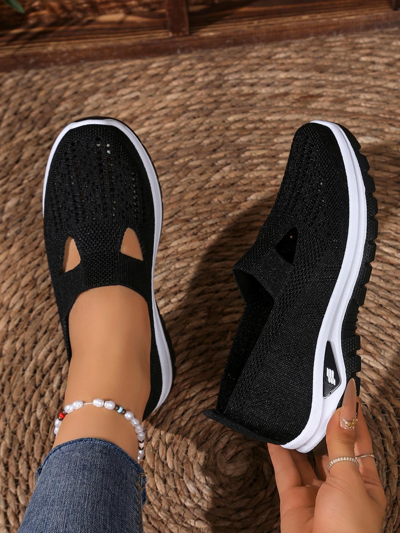 Women's Breathable Knit Low Top Sports Shoes, Breathable Walking Sneakers, Round Toe Lace-Up Casual Shoes, Eva Shock Absorption Sole, All Seasons Comfort, Lightweight Walking Shoes