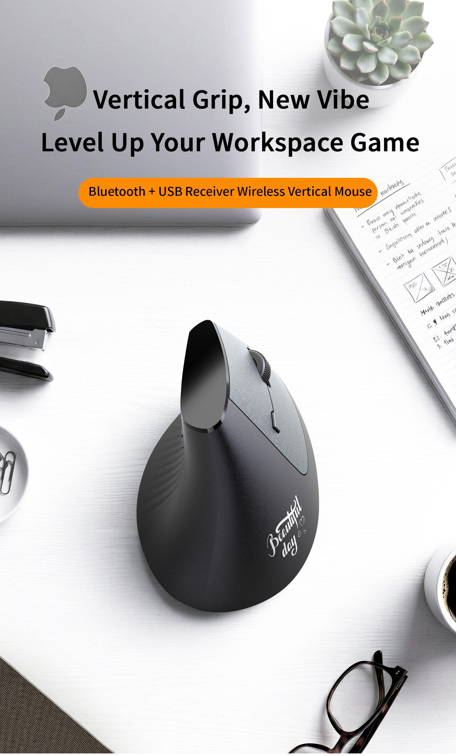 Mofii M11 Dual-Mode Rechargeable Vertical Mouse, Ergonomic Wireless Office Mouse, Classic, Wrist Support, Universal for Tablets Laptops Desktops