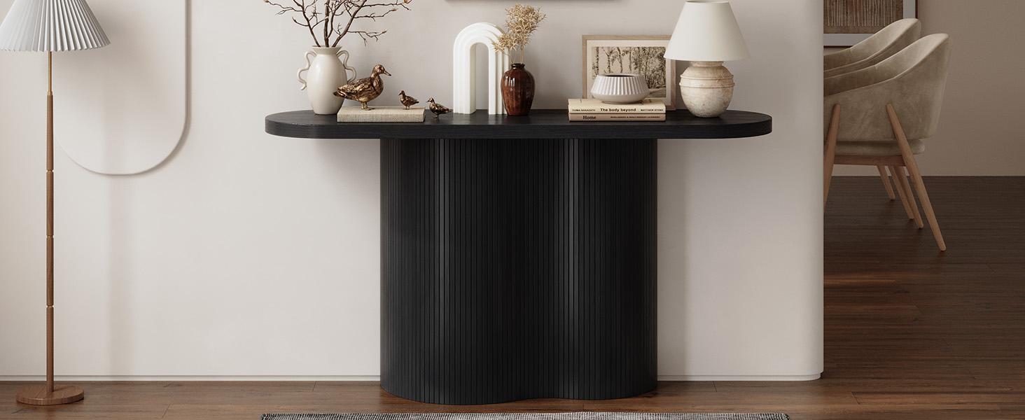 【SPOTLIGHT DAY】ONBRILL 55'' Tambour Console Table With Oval Tabletop For Living Room Hallway Foyer Entrance Study