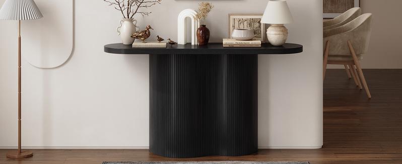 【Valentine's Day Gift】ONBRILL 55'' Tambour Console Table With Oval Tabletop For Living Room Hallway Foyer Entrance Study