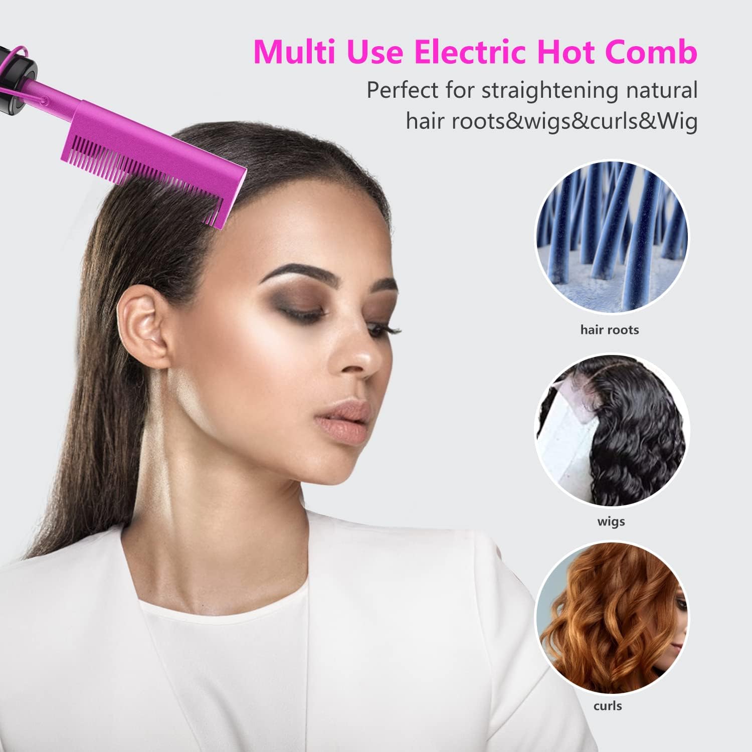 Ceramic Pressing Comb Mini Straightener for Lace Front Wigs and Black Women's Hair, Dual Voltage with 450 ° F Fast Heating