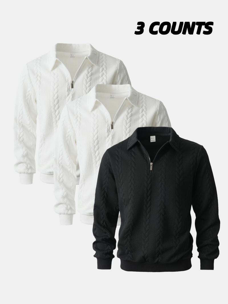 3-Pack Men's Half-Zip Pullover Sweaters, Cable Knit Collared Tops, Stylish Comfortable Casual Sweatshirts for Men's Spring/Fall Daily Wear & Fashion Styles