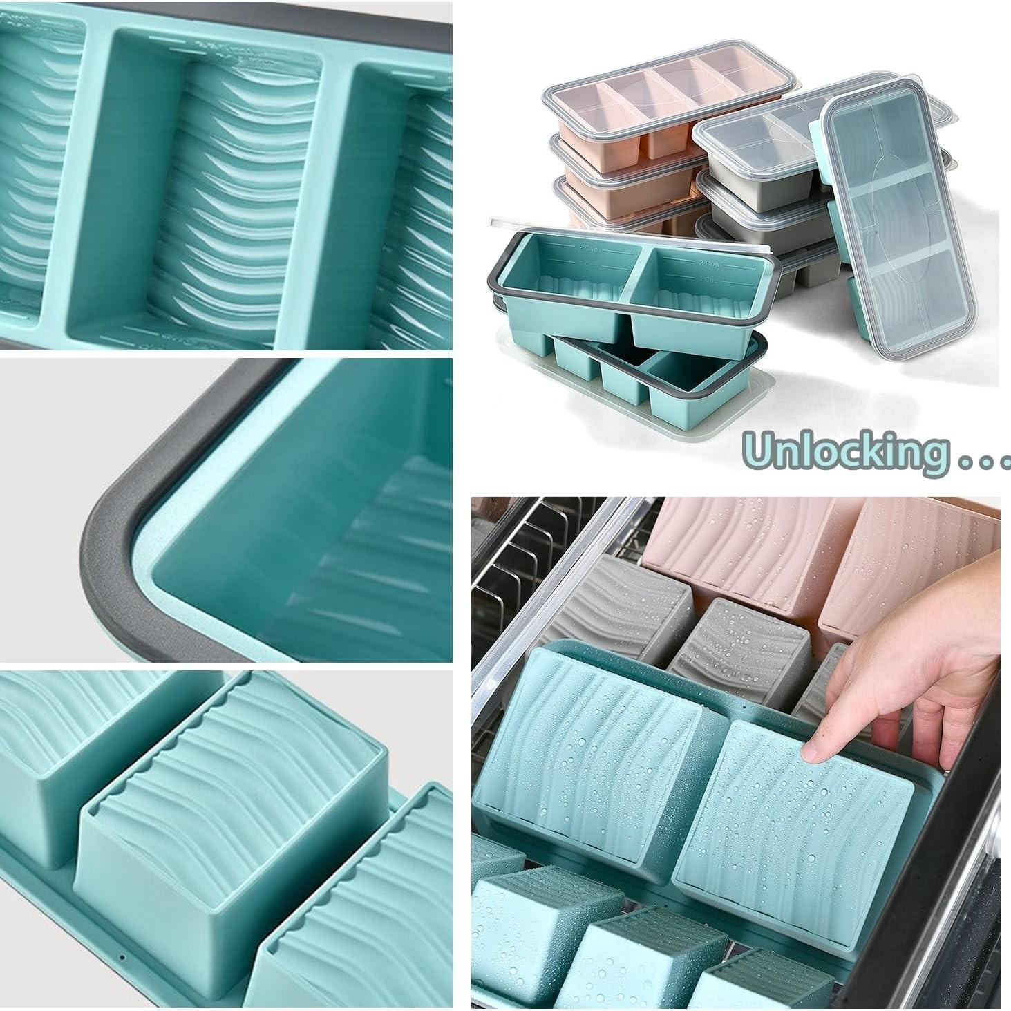 Silicone Freezer Trays with Lid, Souper Cubes 1 Cups Silicone Freezer Molds Ice Cube Tray for Meal Prep & Freezing Soup, Stews, Sauces, Homemade Large Ice Cube, BAP Free