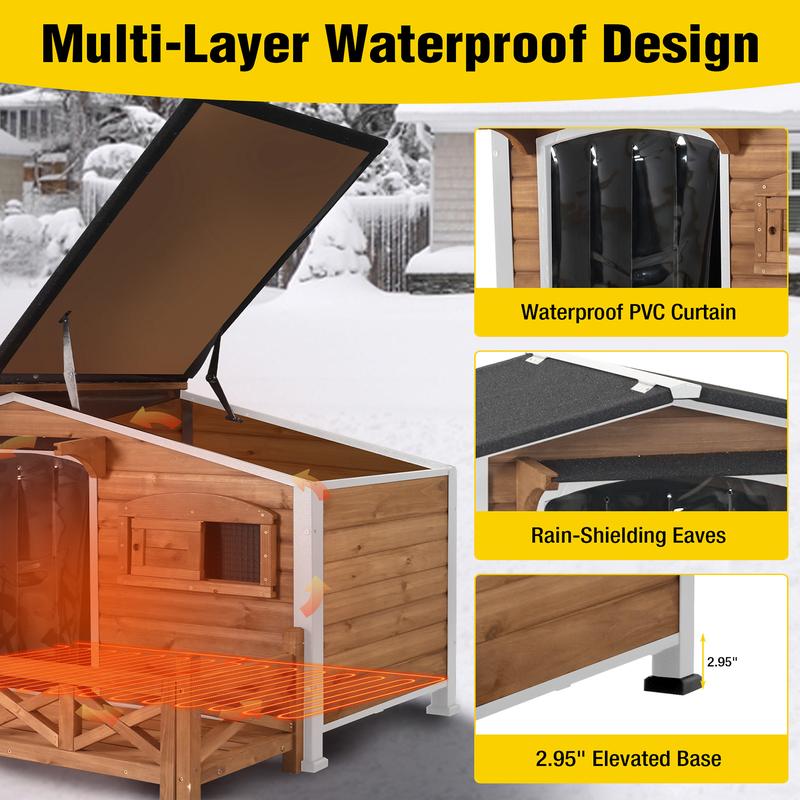 Aivituvin-AIR7024-IN-HP Outdoor Heated Dog House |Metal Frame With Balcony