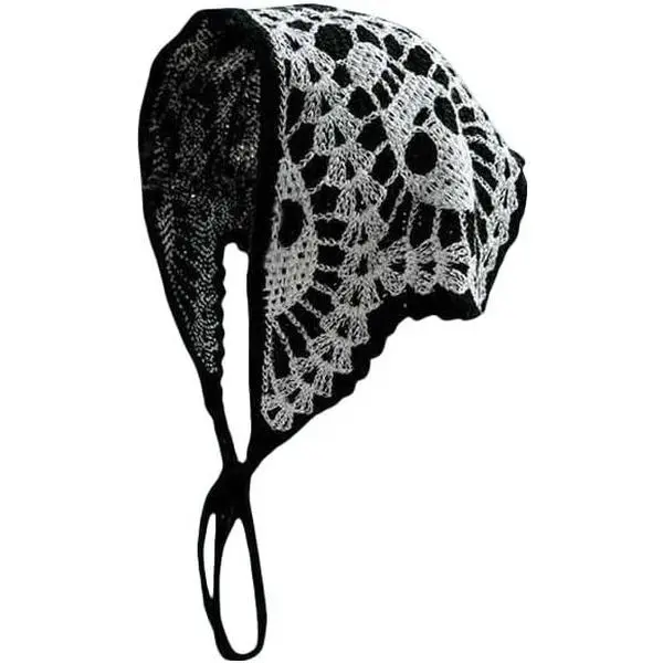 Womens Gothic Crochet Bandanas Bat Spiderweb  Triangle Headbands Halloween Costume Hair Scarf Goth Accessories